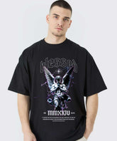 Ghadzi Blessed Angel Graphic Printed Oversized Black T-Shirt