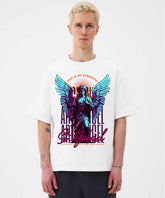 Ghadzi St. Gabriel Angle Graphic Printed Oversized White T-Shirt