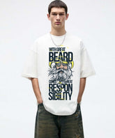 Ghadzi Great Beard Graphic Printed Oversized White Genz T-Shirt