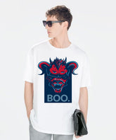 Ghadzi Boo Demon Graphic Printed Oversized White Genz T-Shirt