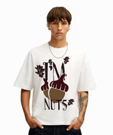 Ghadzi I’m Nuts Oversized Printed White Graphic Summer T-Shirt