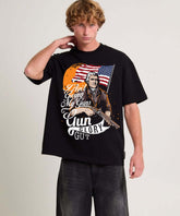 Ghadzi Gun Glory Oversized Black Graphic Summer T-Shirt