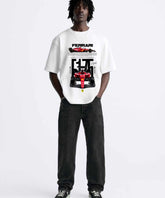 Ghadzi Ferrari F1 Racing Graphic Printed White Oversized T-Shirt