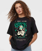 Ghadzi I Don’t Care Graphic Printed Oversized Women Black T-Shirt