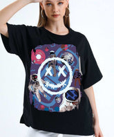 Ghadzi Astronaut Oversized Printed Graphic Black T-Shirt
