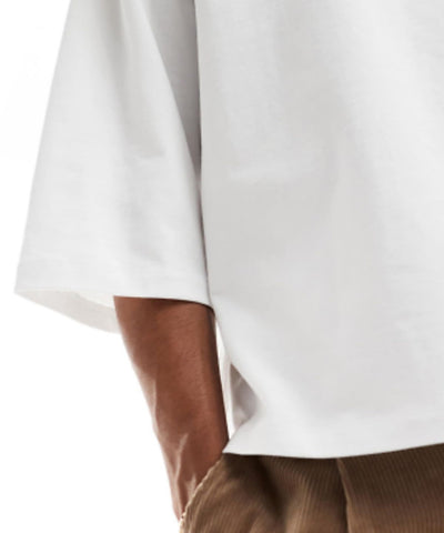 Ghadzi Hollow Angle Graphic Printed Oversized White T-Shirt