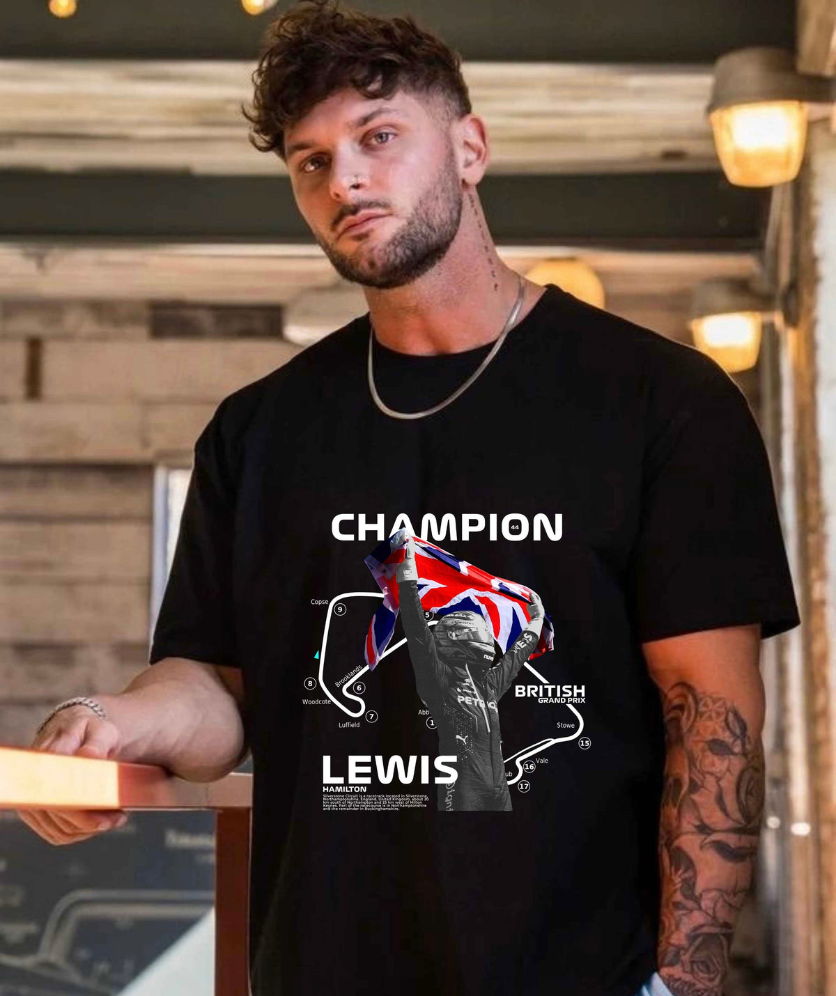 Ghadzi Champion Lewis Hamilton Graphic Oversized Black T-Shirt