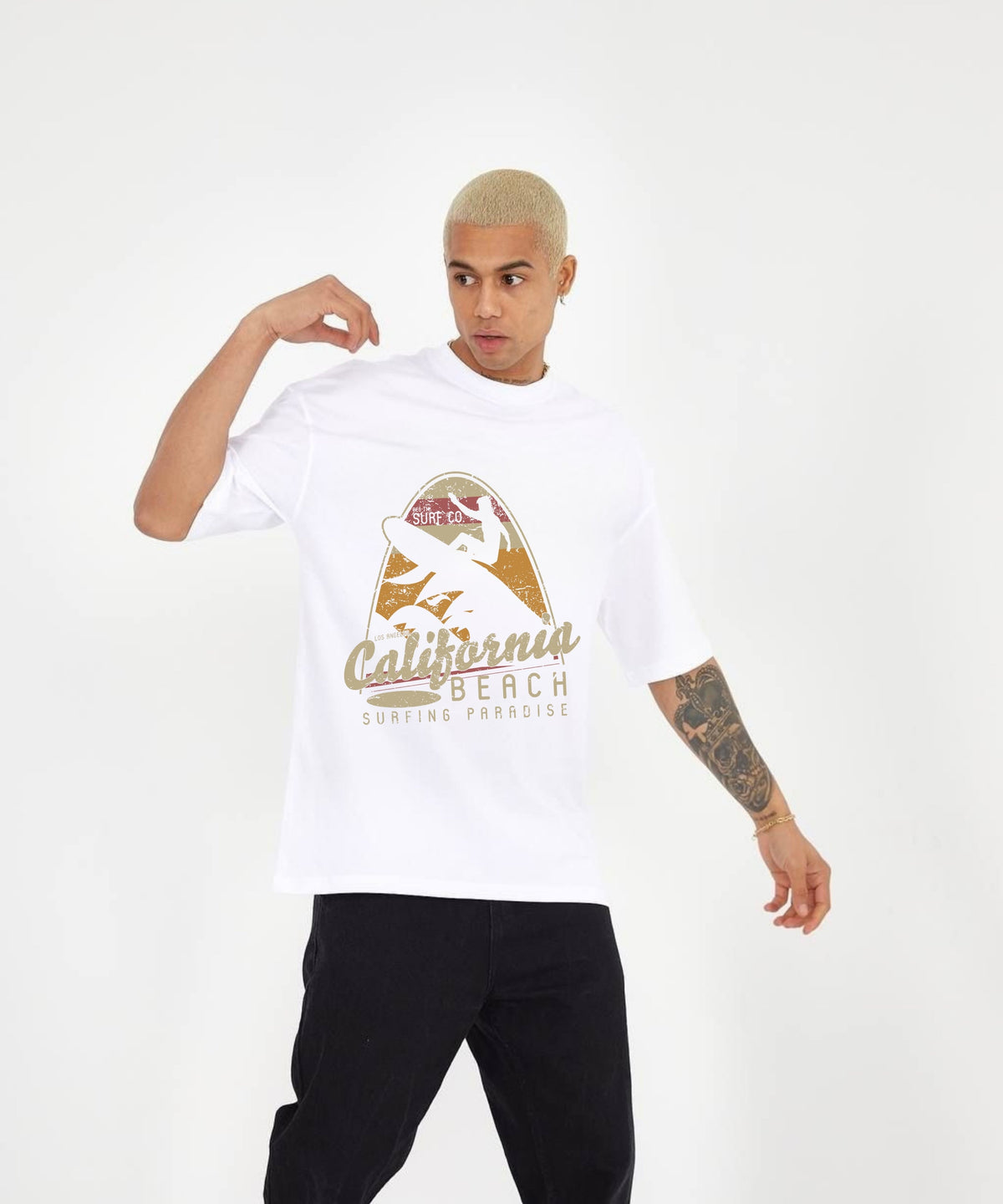 Ghadzi Surfing Paradise Graphic Printed Oversized White T-Shirt