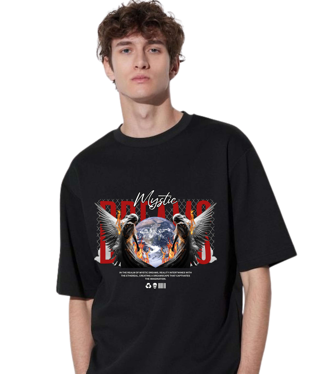 Ghadzi Mystic Dreams Angle Printed Oversized Black T-Shirt