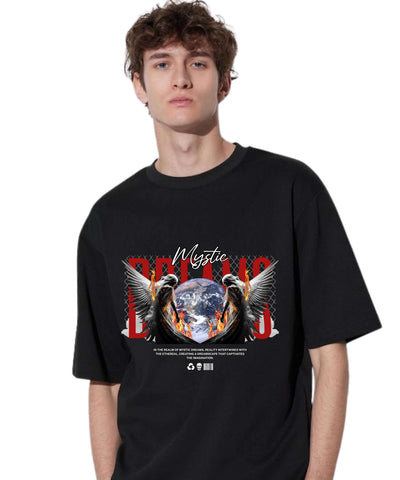 Ghadzi Mystic Dreams Angle Printed Oversized Black T-Shirt
