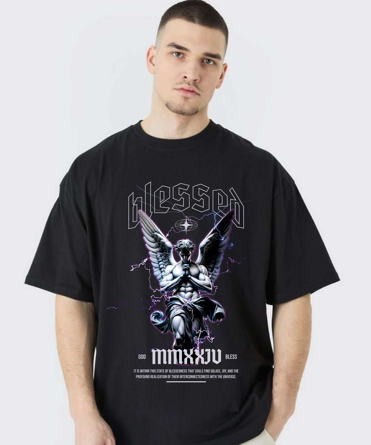 Ghadzi Blessed Angel Graphic Printed Oversized Black T-Shirt