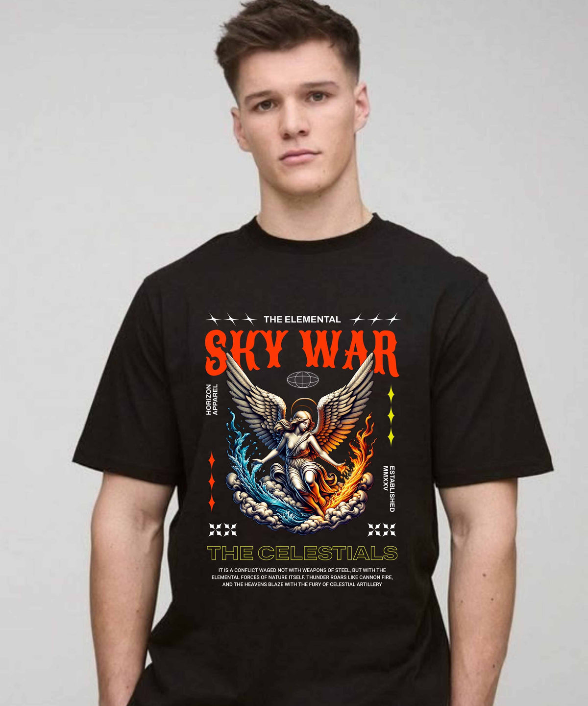 Ghadzi Sky War Angle Graphic Printed Oversized Black T-Shirt
