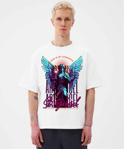 Ghadzi St. Gabriel Angle Graphic Printed Oversized White T-Shirt