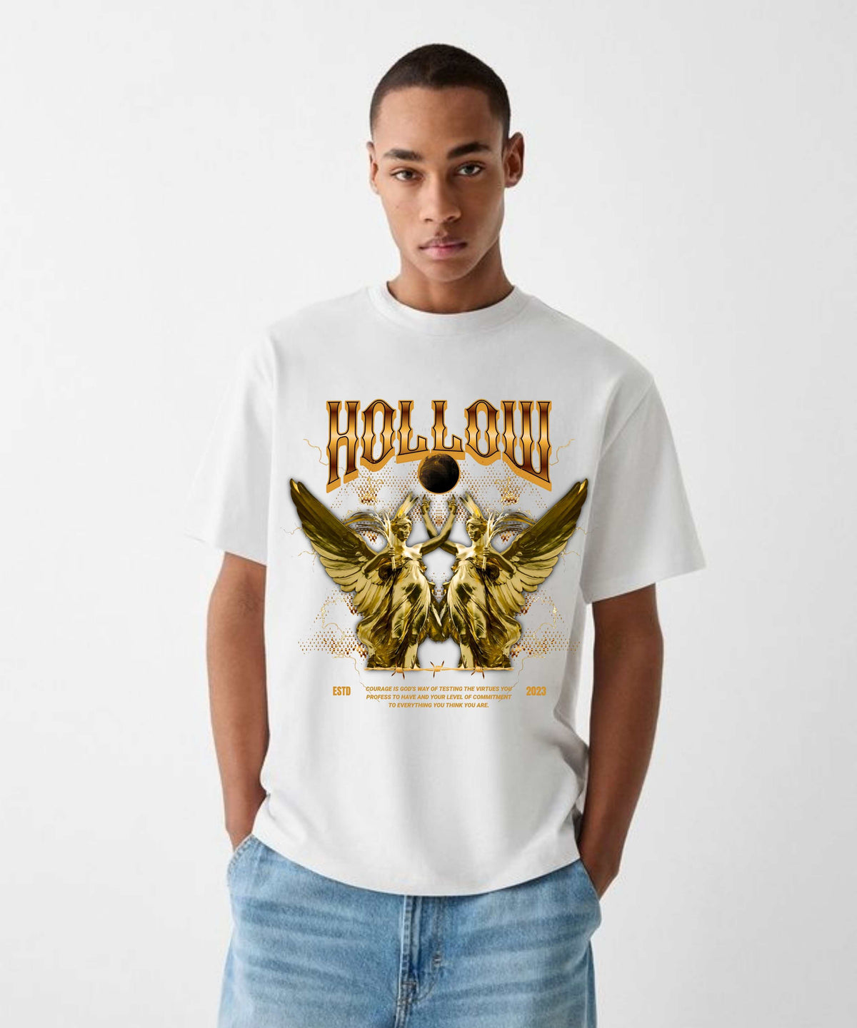 Ghadzi Hollow Angle Graphic Printed Oversized White T-Shirt