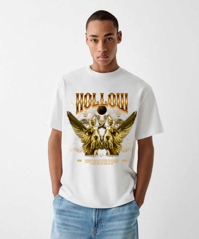 Ghadzi Hollow Angle Graphic Printed Oversized White T-Shirt