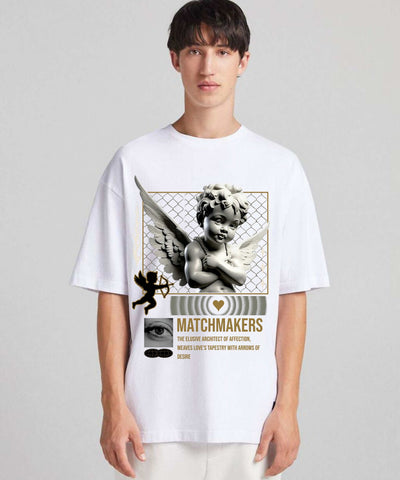 Ghadzi Matchmakers Graphic Printed Oversized White T-Shirt