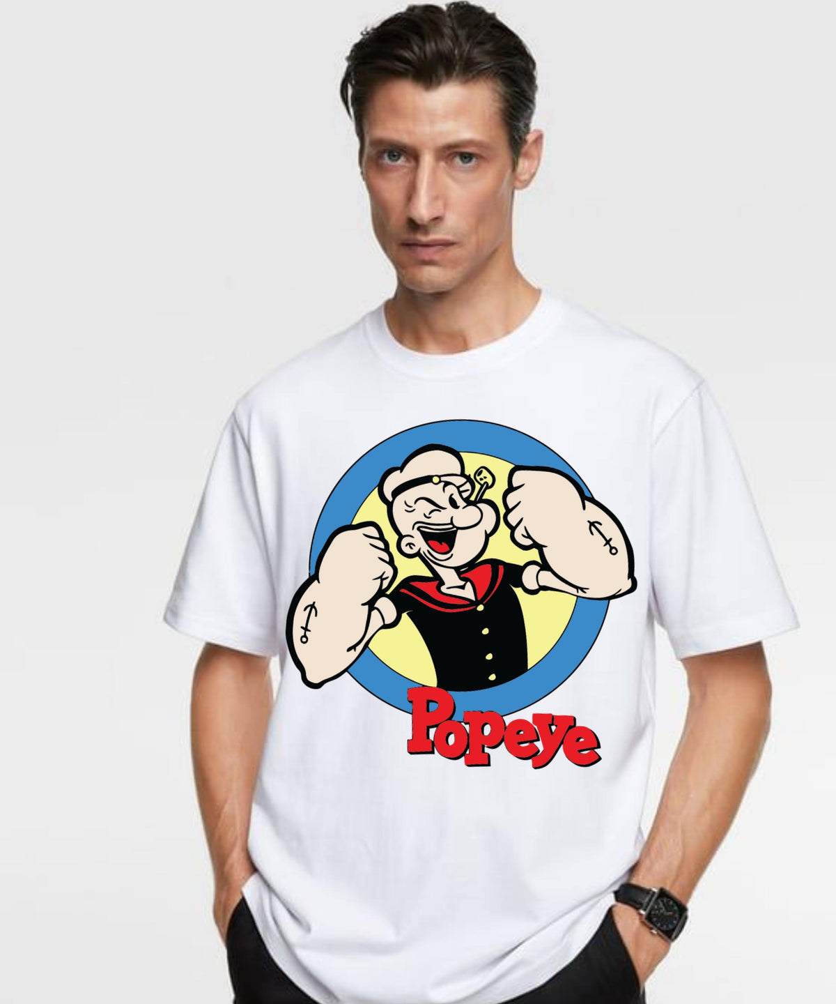 Ghadzi Popeye Graphic Printed Oversized White Genz T-Shirt