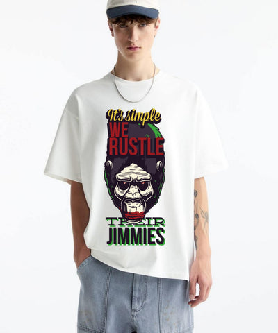 Ghadzi Hustle Gorilla Graphic Printed Oversized White Genz T-Shirt