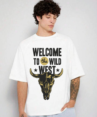 Ghadzi Welcome to the Wild West Graphic Printed Oversized White T-Shirt