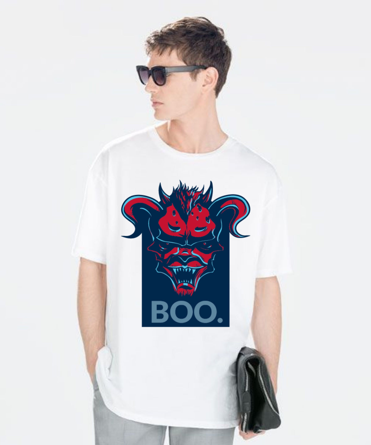 Ghadzi Boo Demon Graphic Printed Oversized White Genz T-Shirt