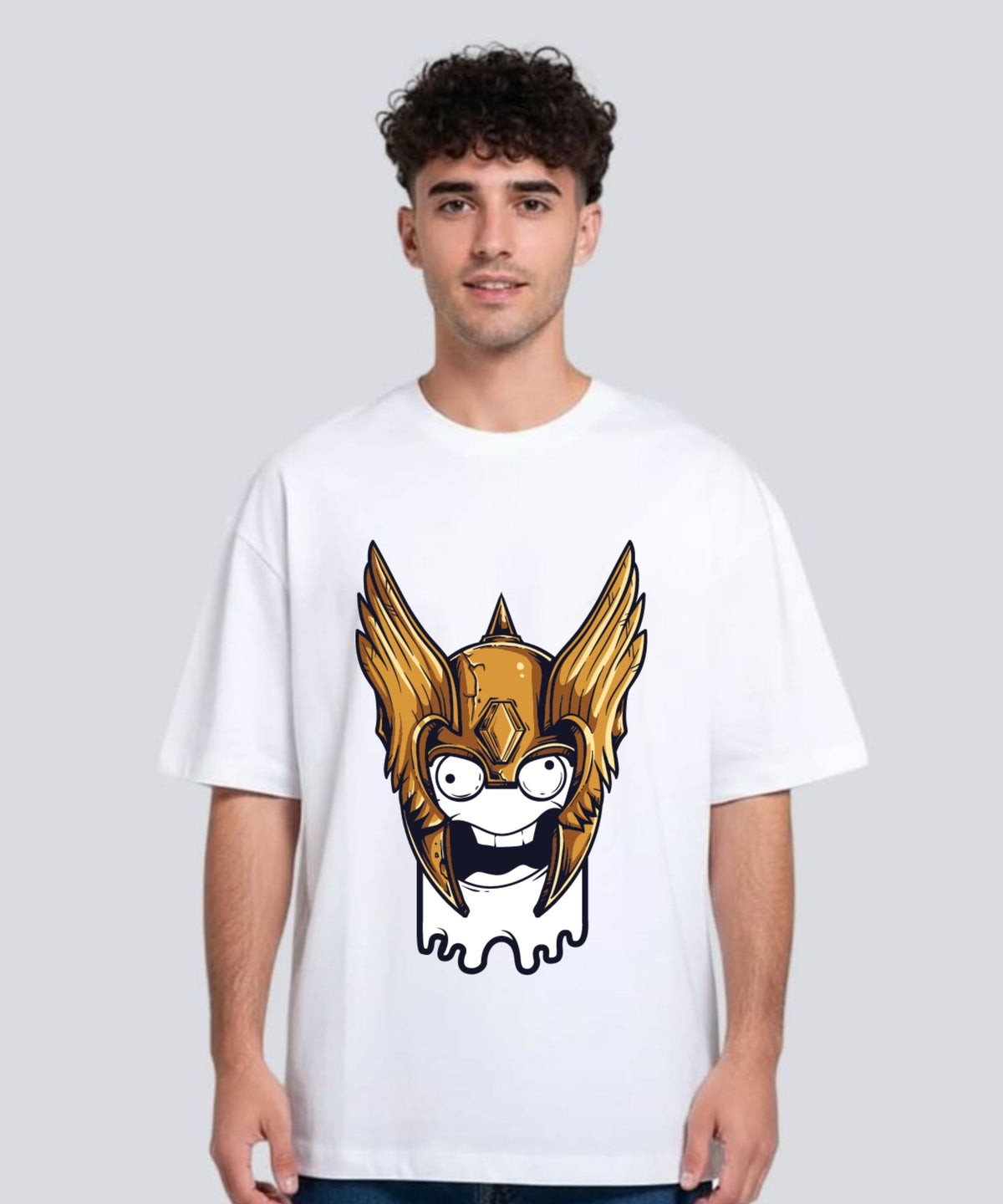 Ghadzi Golden Warrior Graphic Printed Oversized White Genz T-Shirt