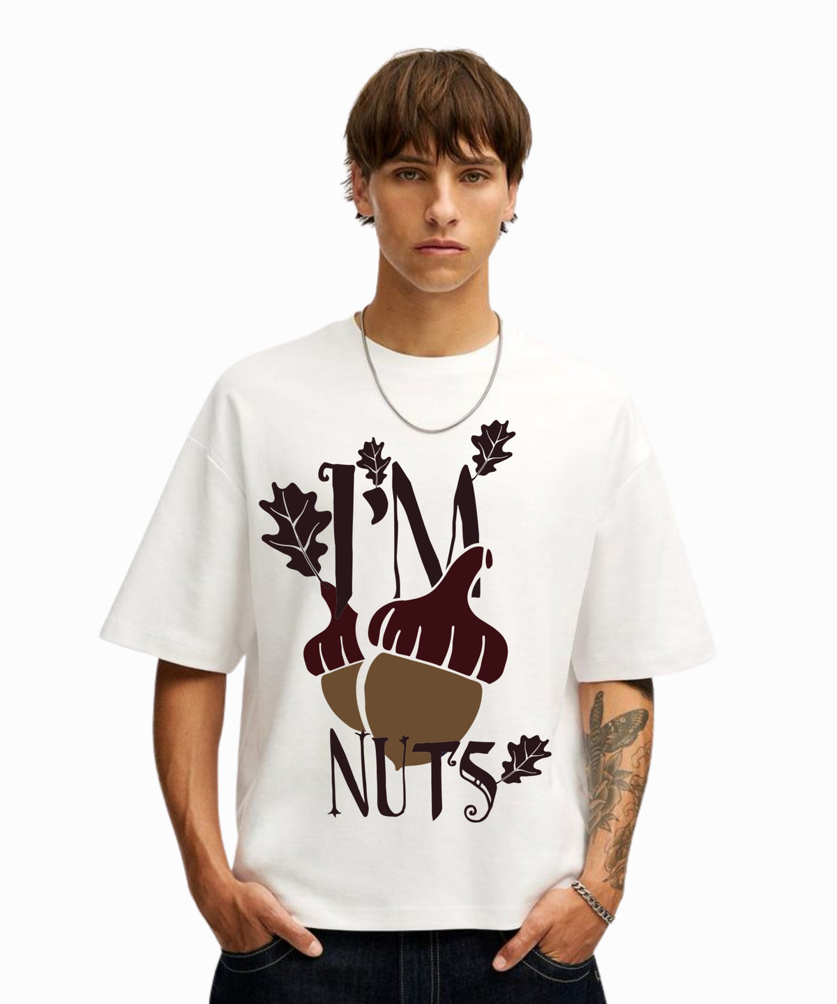 Ghadzi I’m Nuts Oversized Printed White Graphic Summer T-Shirt