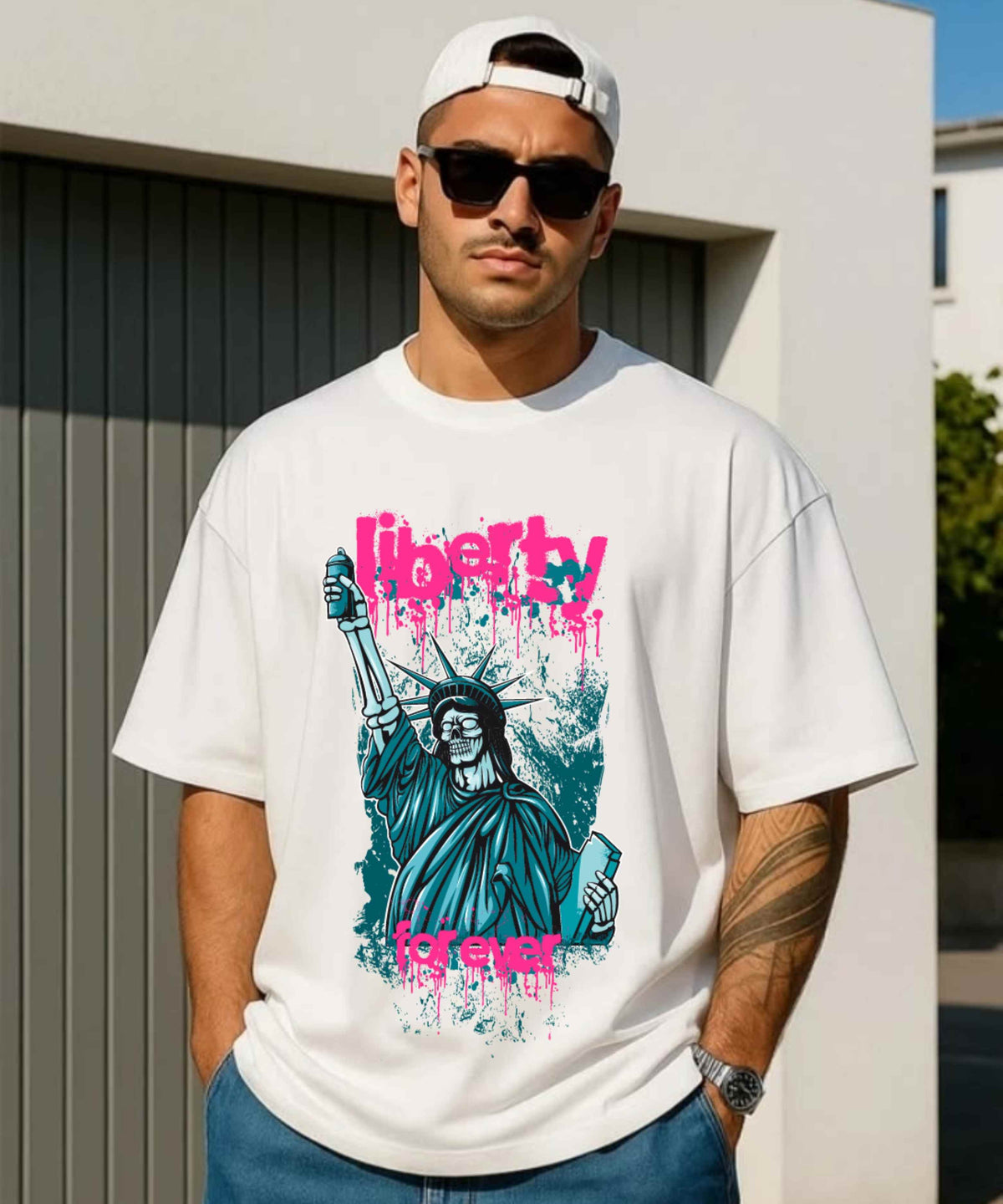 Ghadzi Liberty Forever Oversized White Graphic Summer T-Shirt