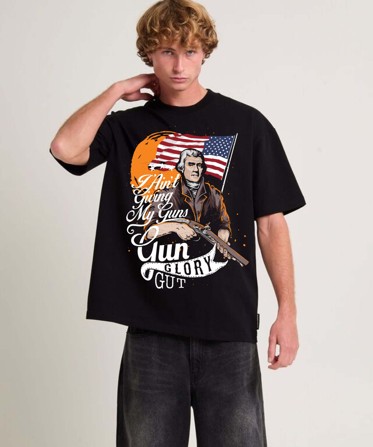 Ghadzi Gun Glory Oversized Black Graphic Summer T-Shirt