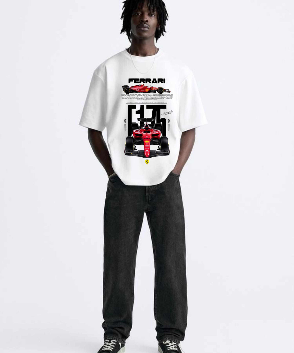 Ghadzi Ferrari F1 Racing Graphic Printed White Oversized T-Shirt