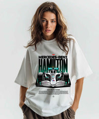 Ghadzi Mercedes-Benz Hamilton Graphic Printed White Oversized T-Shirt