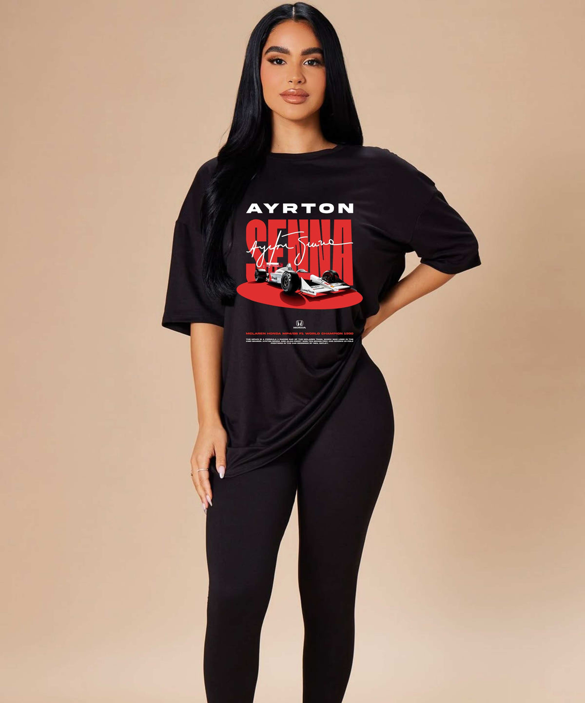 Ghadzi Ayrton Senna F1 Legend Graphic Printed Black T-Shirt