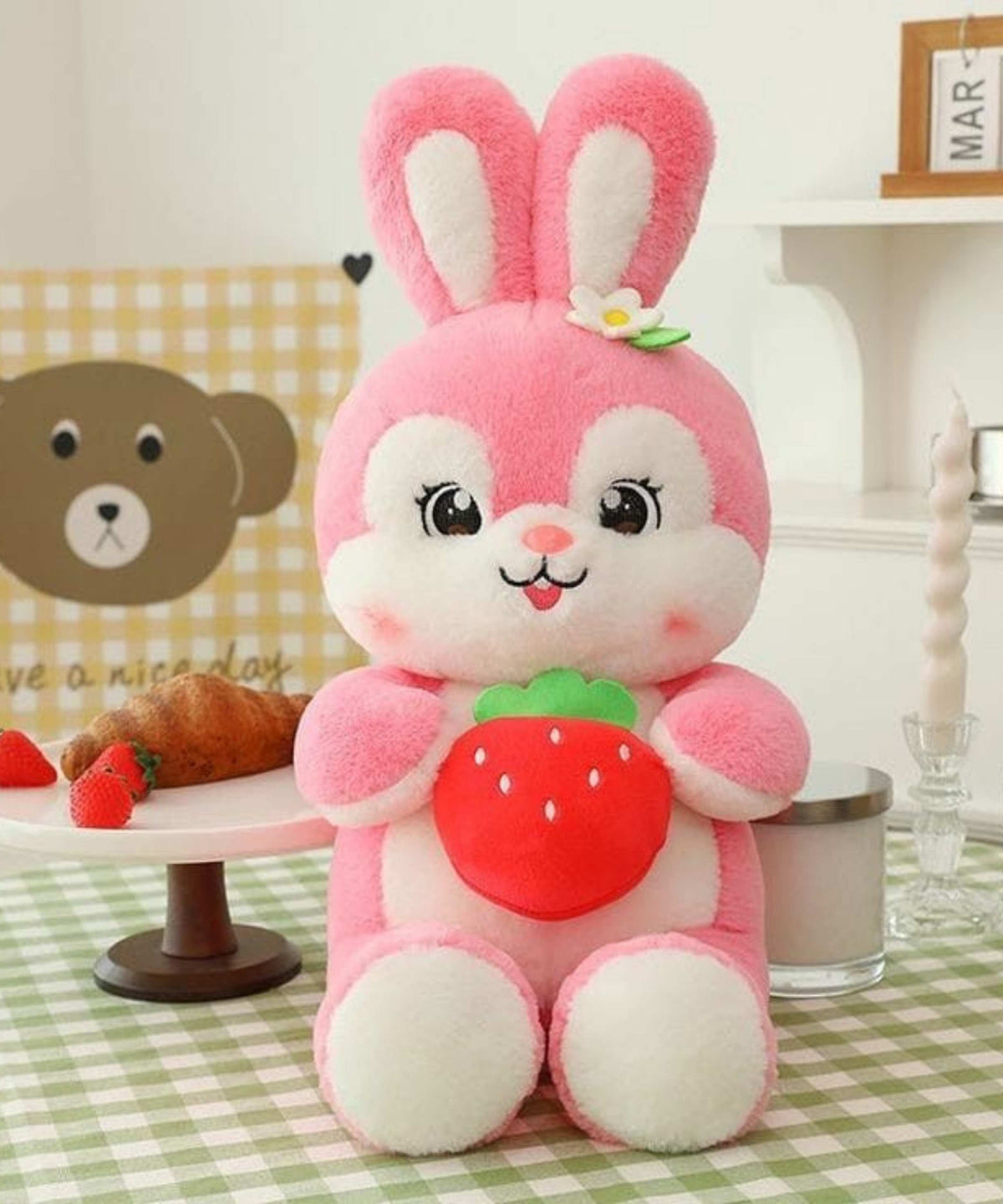 Ghadzi Cute Pink Bunny Plush Toy with Strawberry