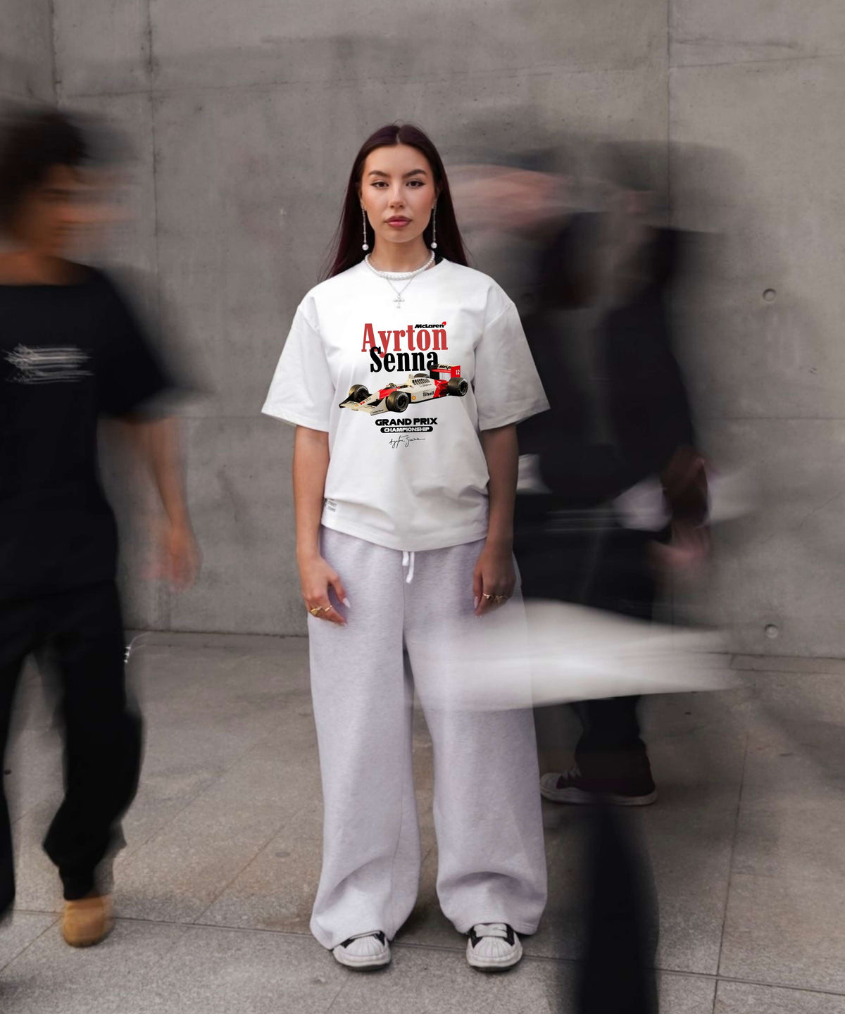 Ghadzi Grand Prix Championship Graphic Printed Oversized White T-Shirt