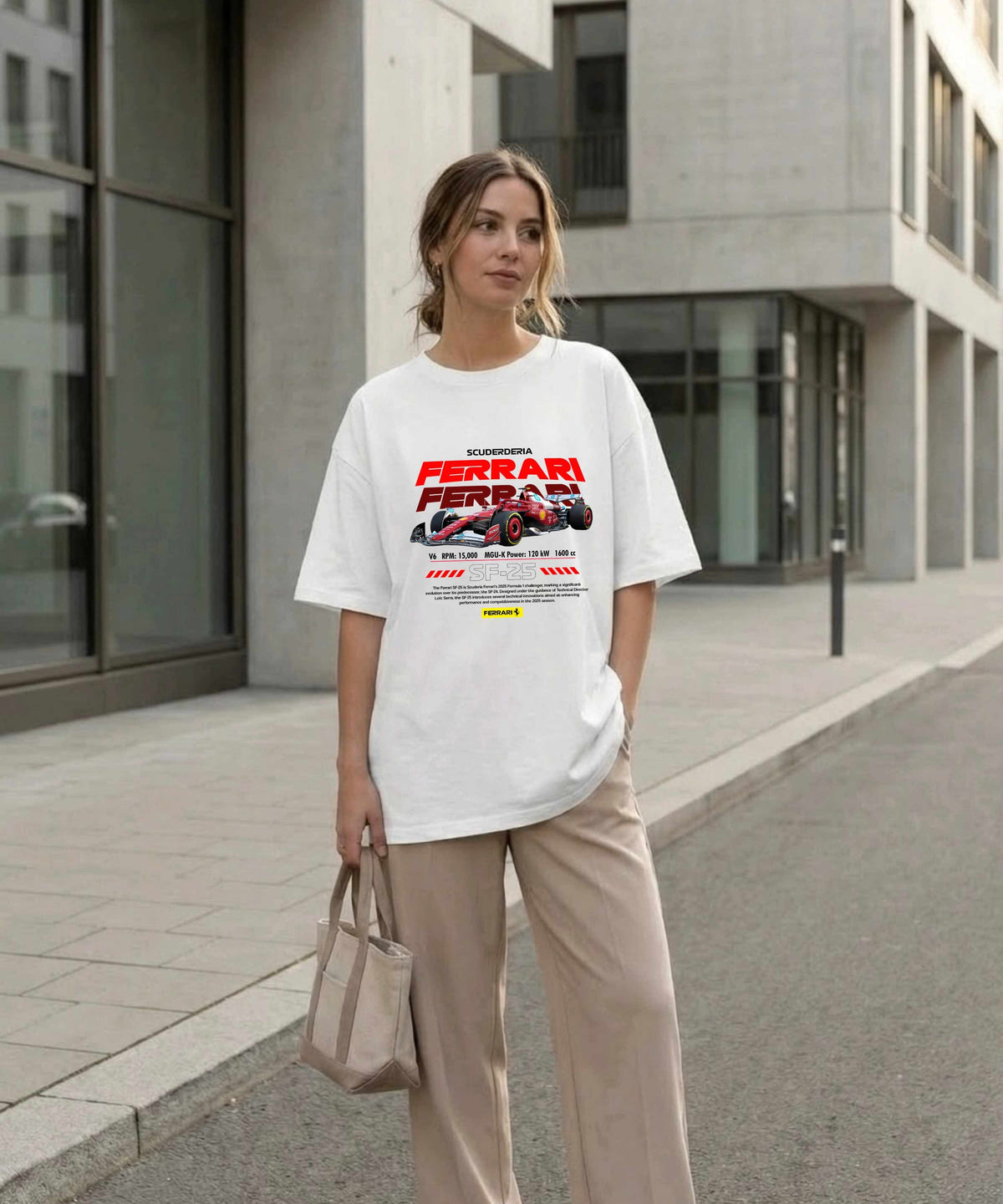 Ghadzi Ferrari SF Formula Racing Graphic Printed Oversized T-Shirt