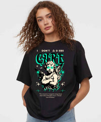 Ghadzi I Don’t Care Graphic Printed Oversized Women Black T-Shirt