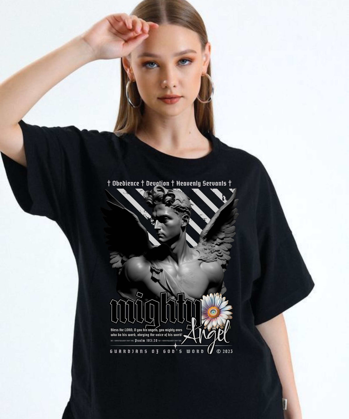 Ghadzi Mighty Angel Graphic Printed Oversized Black T-Shirt