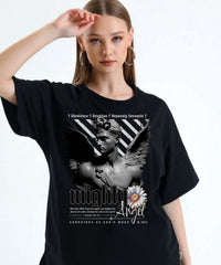 Ghadzi Mighty Angel Graphic Printed Oversized Black T-Shirt
