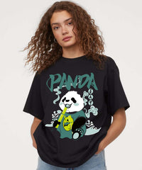 Ghadzi Panda Zat Oversized Black Graphic Women T-Shirt