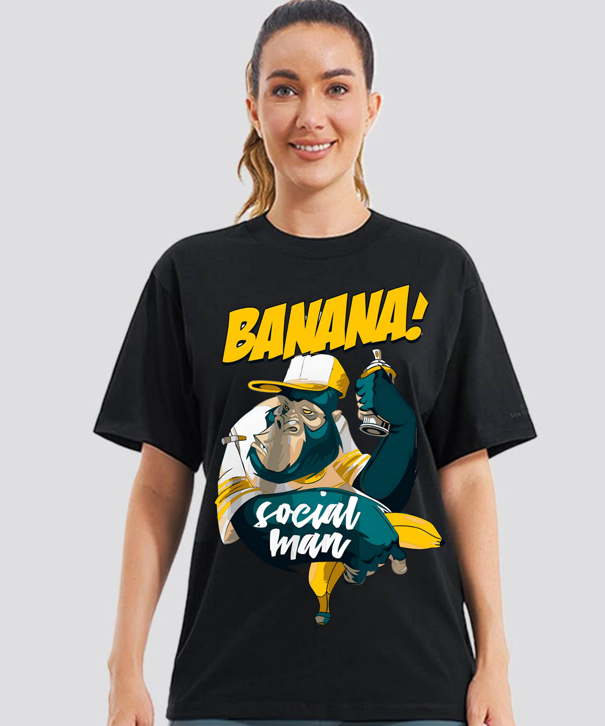 Ghadzi Banana Social Man Oversized Printed Graphic Black T-Shirt