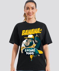 Ghadzi Banana Social Man Oversized Printed Graphic Black T-Shirt
