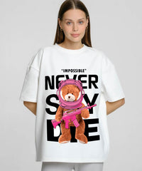 Ghadzi Never Say Die Astronaut Bear Oversized White T-Shirt