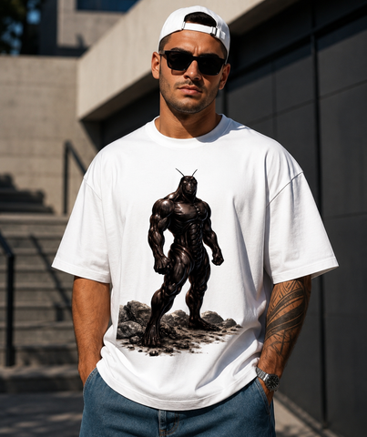 Ghadzi Dark Titan Printed Graphic Oversized White T-Shirt